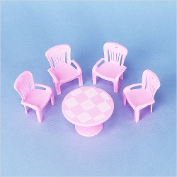 미니어처 핑크 원형탁자 의자4개 탁자6.7x4cm 의자4.3x5.4cm