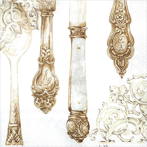 냅킨아트 L420899 CUTLERY white gold 냅킨20매 33x33cm 2801