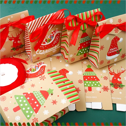 크리스마스 트리 모자 리본 선물 포장 상자 24개입