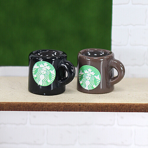 D-411 장식데코 별다방 머그컵 검정 갈색 15x12mm 10개입