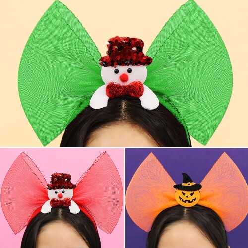 호박 눈사람 장식 리본 날개 머리띠