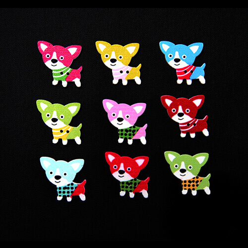 SB-147 2구 우드단추 패션 강아지 27x25mm 50개입