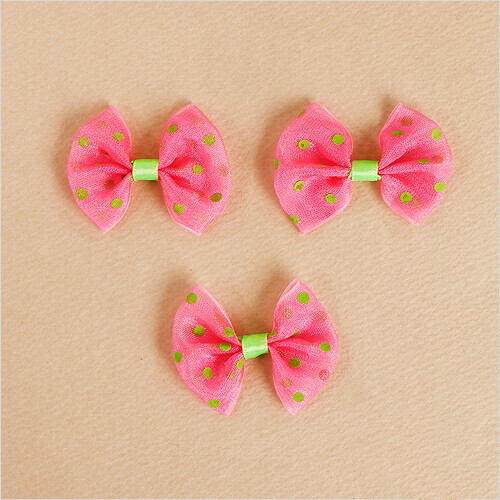 땡땡이 오간디 리본 핑크 연두 10개입 4x3cm