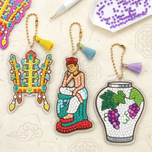 보석십자수 전통 국보 아크릴 키링 열쇠고리 만들기 1개입