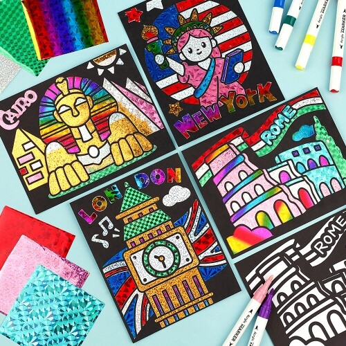 초등 어린이 돌봄 늘봄 포일 아트 세계 랜드마 카드 만들기 키트 1세트