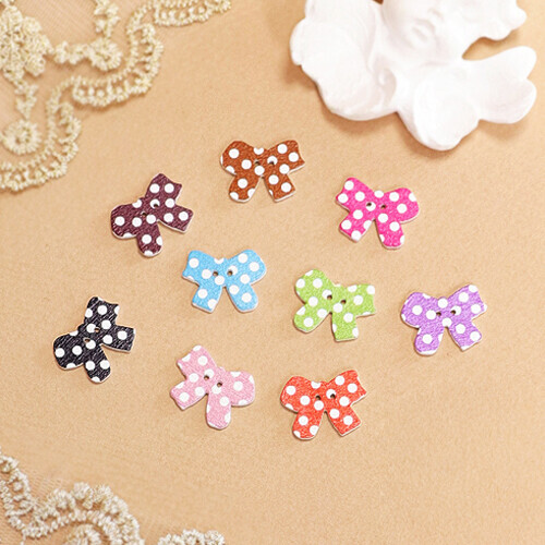 30개입 SB-242 2구 우드 단추 땡땡이 리본 20x15mm