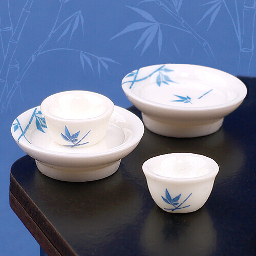 10개입 미니어처 백자 대나무 원형 그릇