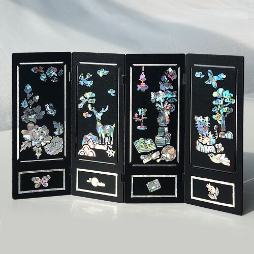 인쇄 우드 DIY 미니어처 검정 무지 4폭 병풍