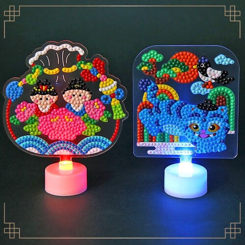 보석십자수 전통 복주머니 호랑이 까치 아크릴 무드등