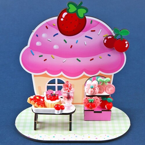 인쇄 우드 DIY 미니어처 딸기 체리 컵케이크 배경판 만들기