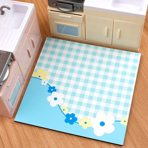 인쇄 우드 꽃 웨이브 블루 깅엄 체크 정사각 데코판