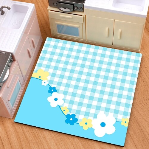 인쇄 우드 꽃 웨이브 블루 깅엄 체크 정사각 데코판