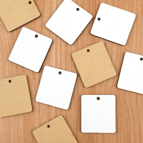 10개입 인쇄 우드 화이트 1구멍 직사각판 3.9x4.3cm