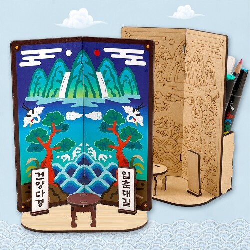 인쇄 우드 DIY 미니어처 일월오봉도 연필 꽂이