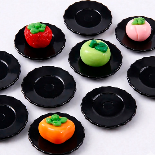 10개입 미니어처 검정 납작 물결 접시
