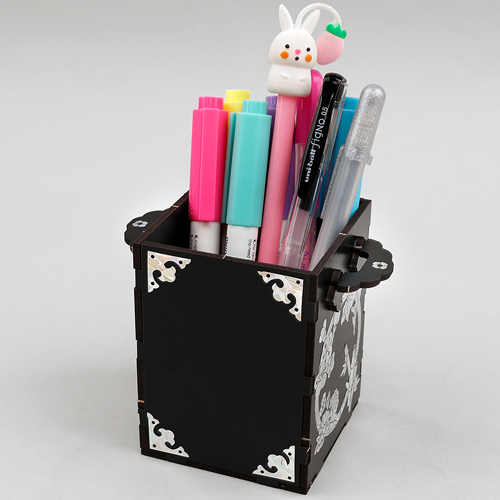 인쇄 우드 DIY 미니어처 검정 무지 꽃 손잡이 연필 꽂이