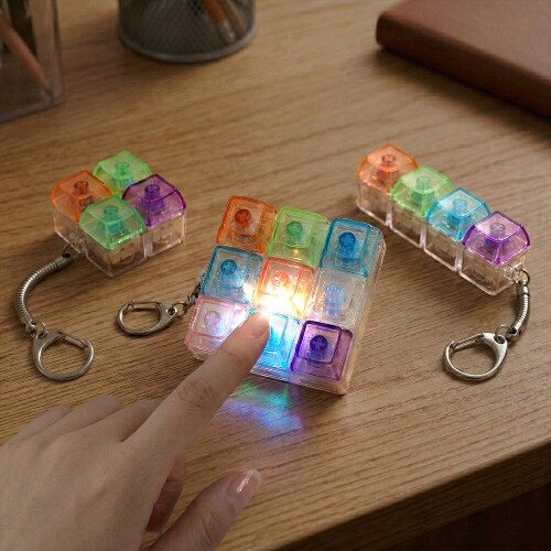 LED 레인보우 투명 키캡 딸깍 테트리스 키링