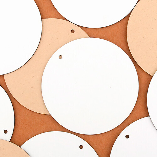 10개입 인쇄 우드 화이트 1구멍 원형 데코판 14cm