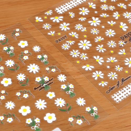 화이트 데이지 스티커 레진 네일 아트