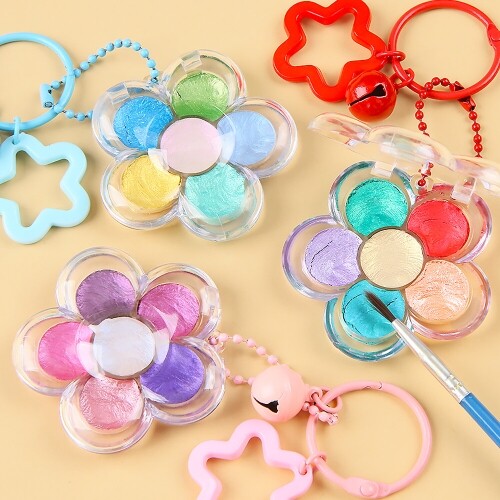 수채화 펄 고체 물감 6색 플라워 팔레트 키링