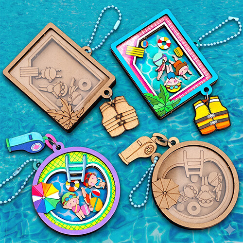 4개입 우드 DIY 미니어처 생존 수영 쉐이커 키링