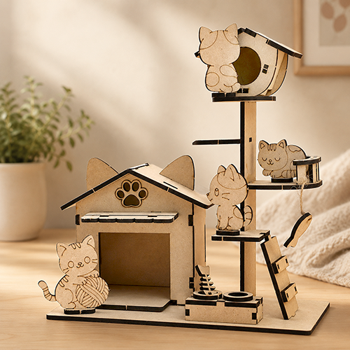 우드 DIY 미니어처 고양이 캣타워 놀이방