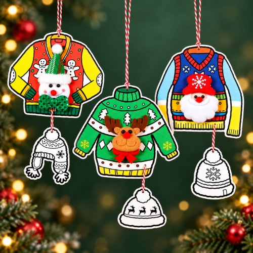 4개입 폼보드 크리스마스 모자 스웨터 모빌 만들기 세트