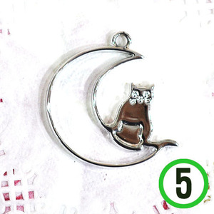 RSF-09 레진아트 달 고양이프레임 실버 3.4x3.6cm 5개입